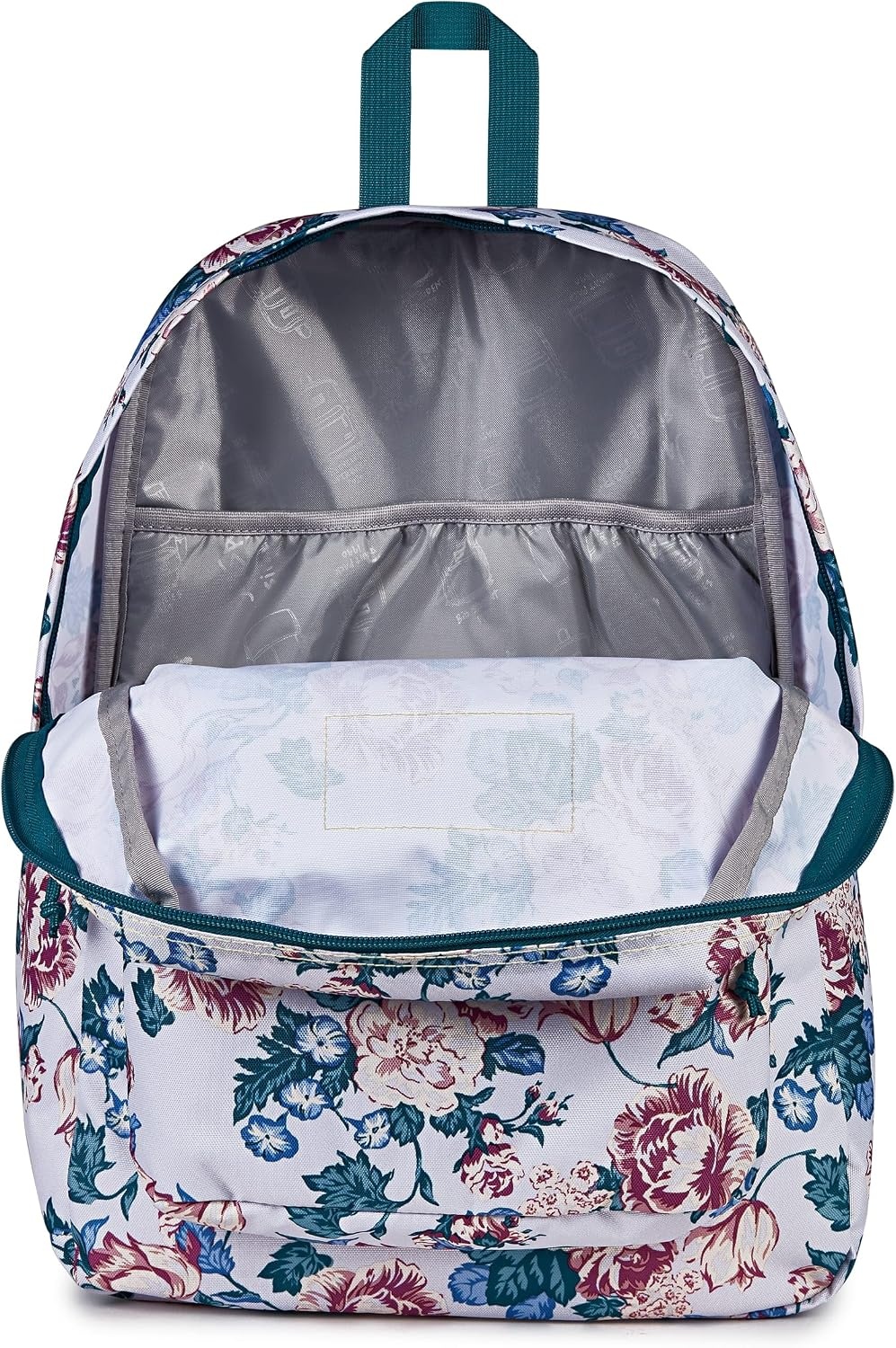 image:imageJanSport SuperBreak Plus Backpack with Padded 15inch Laptop Sleeve and Integrated Bottle Pocket Spacious and Durable Daypack for Work and Travel Sunny Sketches BlueRustic Roses Moon FlowerBluPnkGrn