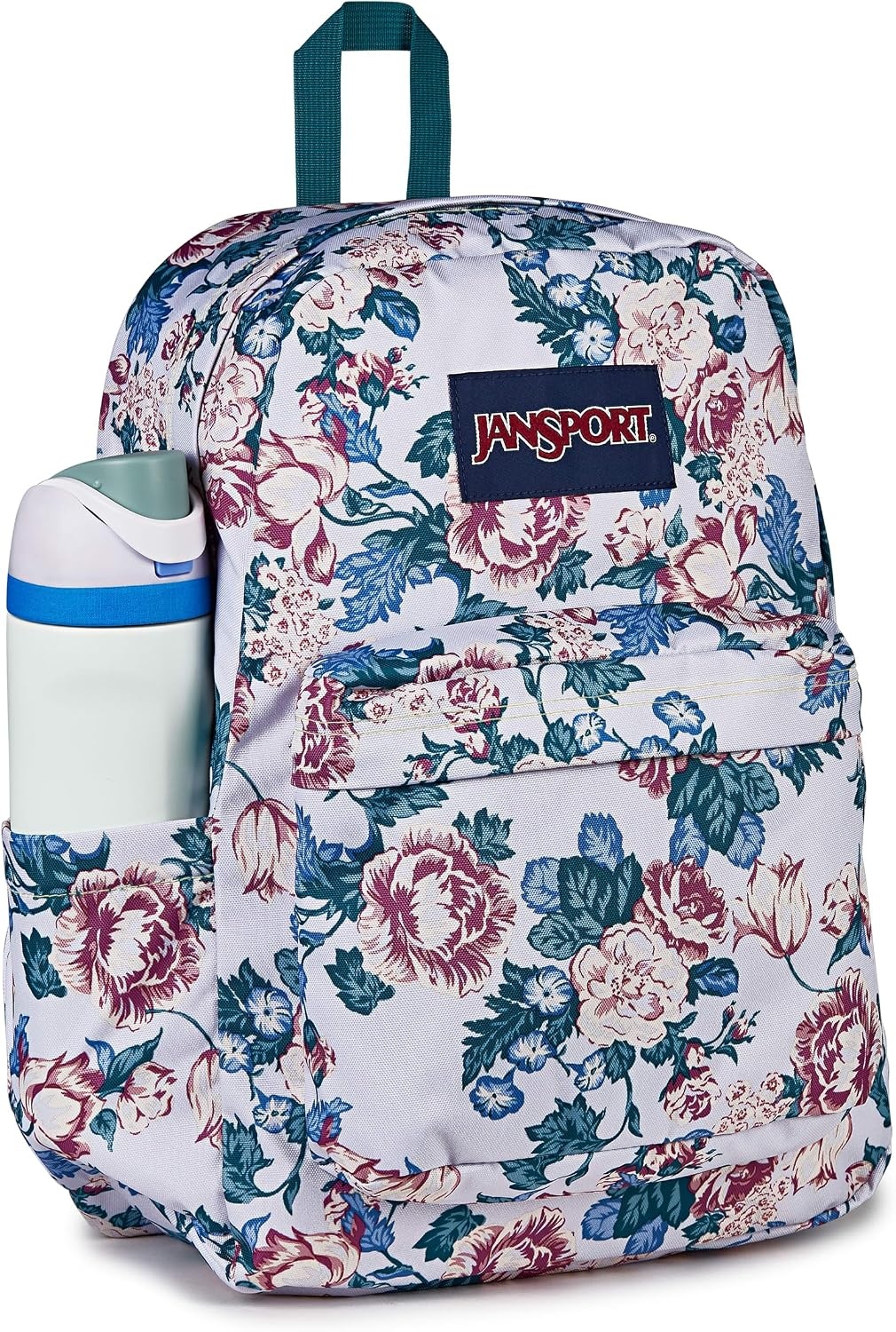 image:imageJanSport SuperBreak Plus Backpack with Padded 15inch Laptop Sleeve and Integrated Bottle Pocket Spacious and Durable Daypack for Work and Travel Sunny Sketches BlueRustic Roses Moon FlowerBluPnkGrn