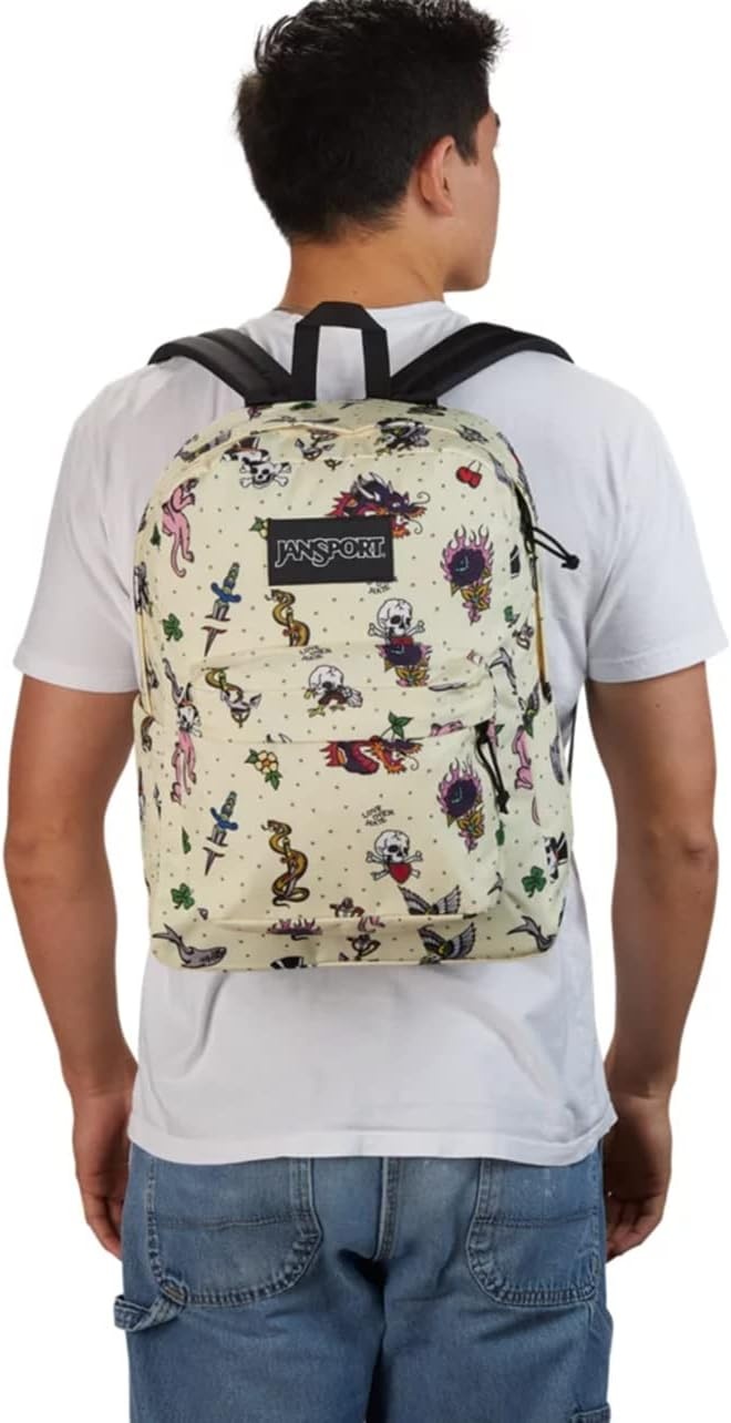 image:imageJanSport SuperBreak Plus Backpack with Padded 15inch Laptop Sleeve and Integrated Bottle Pocket Spacious and Durable Daypack for Work and Travel Sunny Sketches BlueTraditional Tats