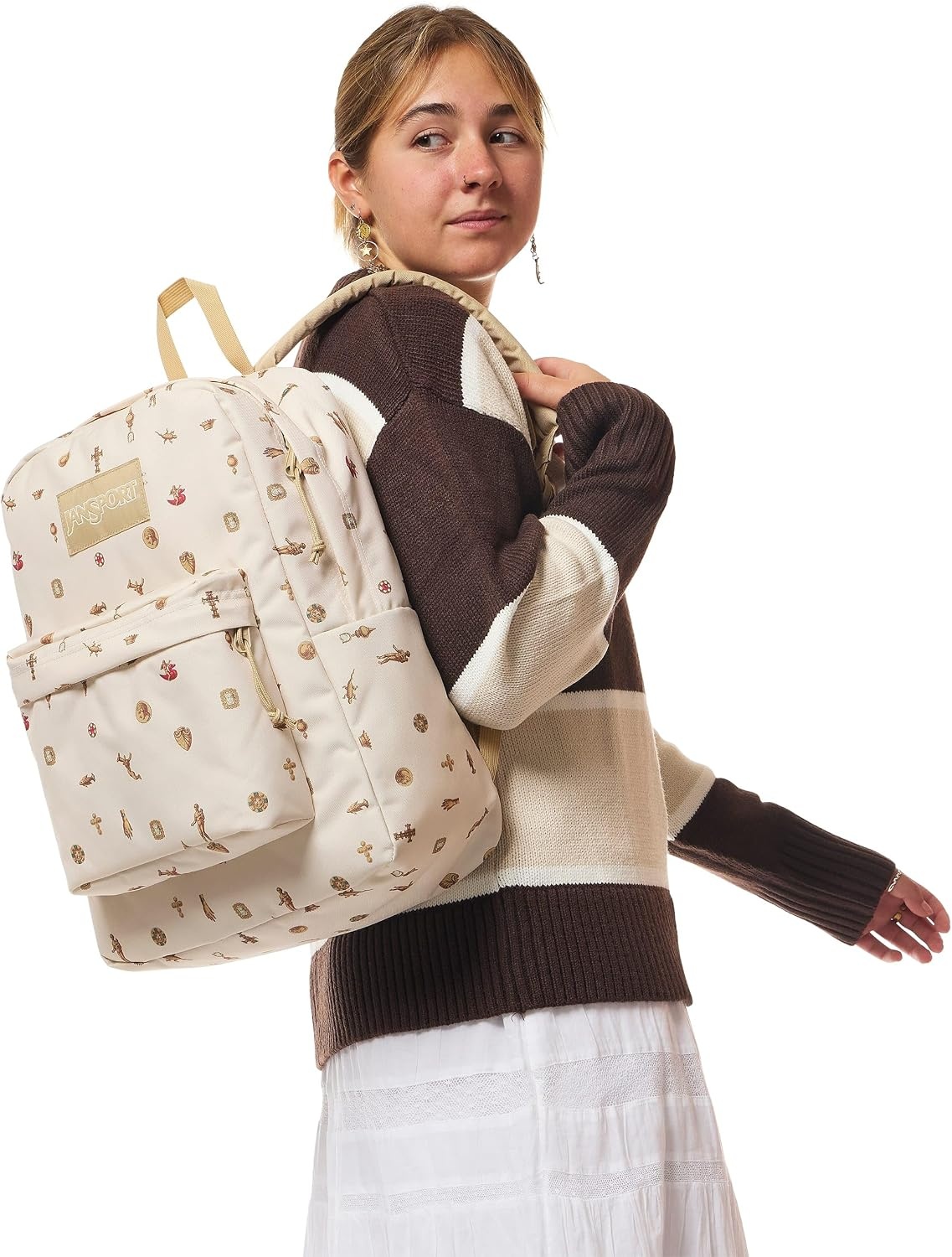 image:imageJanSport SuperBreak Plus Backpack with Padded 15inch Laptop Sleeve and Integrated Bottle Pocket Spacious and Durable Daypack for Work and Travel Sunny Sketches BlueGilded Relics Moon FlowerGold