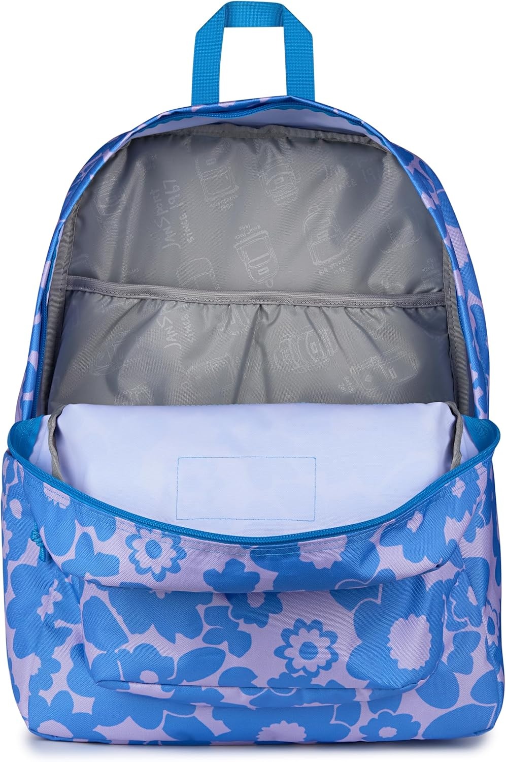 image:imageJanSport SuperBreak Plus Backpack with Padded 15inch Laptop Sleeve and Integrated Bottle Pocket Spacious and Durable Daypack for Work and Travel Sunny Sketches BlueBlossom Bae Blue