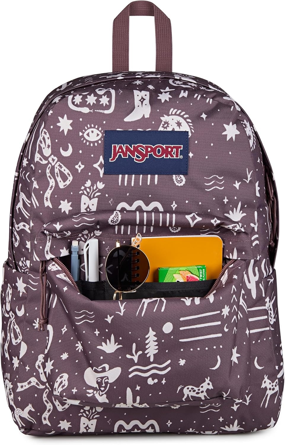 image:imageJanSport SuperBreak Plus Backpack with Padded 15inch Laptop Sleeve and Integrated Bottle Pocket Spacious and Durable Daypack for Work and Travel Sunny Sketches BlueYeehaw and Horses Mahogany HazeCream