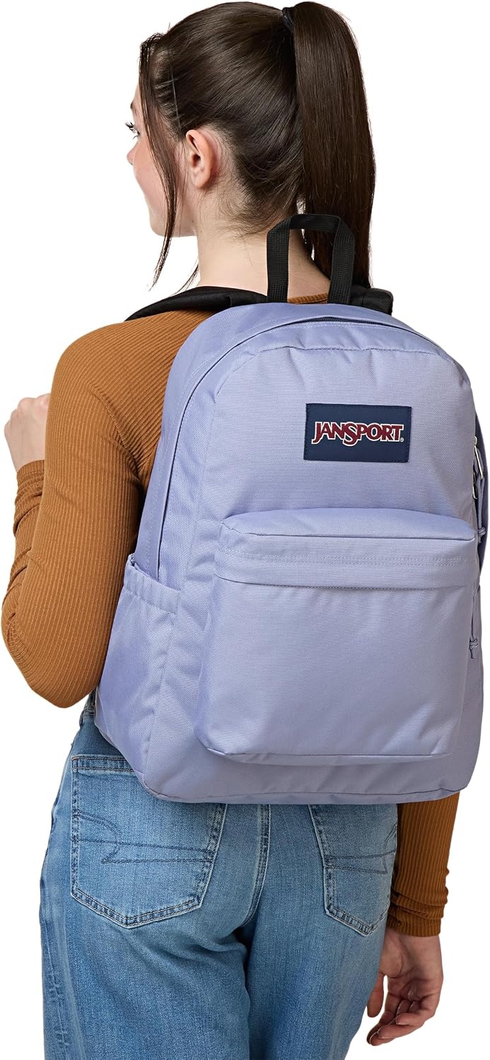 image:imageJanSport SuperBreak Plus Backpack with Padded 15inch Laptop Sleeve and Integrated Bottle Pocket Spacious and Durable Daypack for Work and Travel Sunny Sketches BlueLavender Ash
