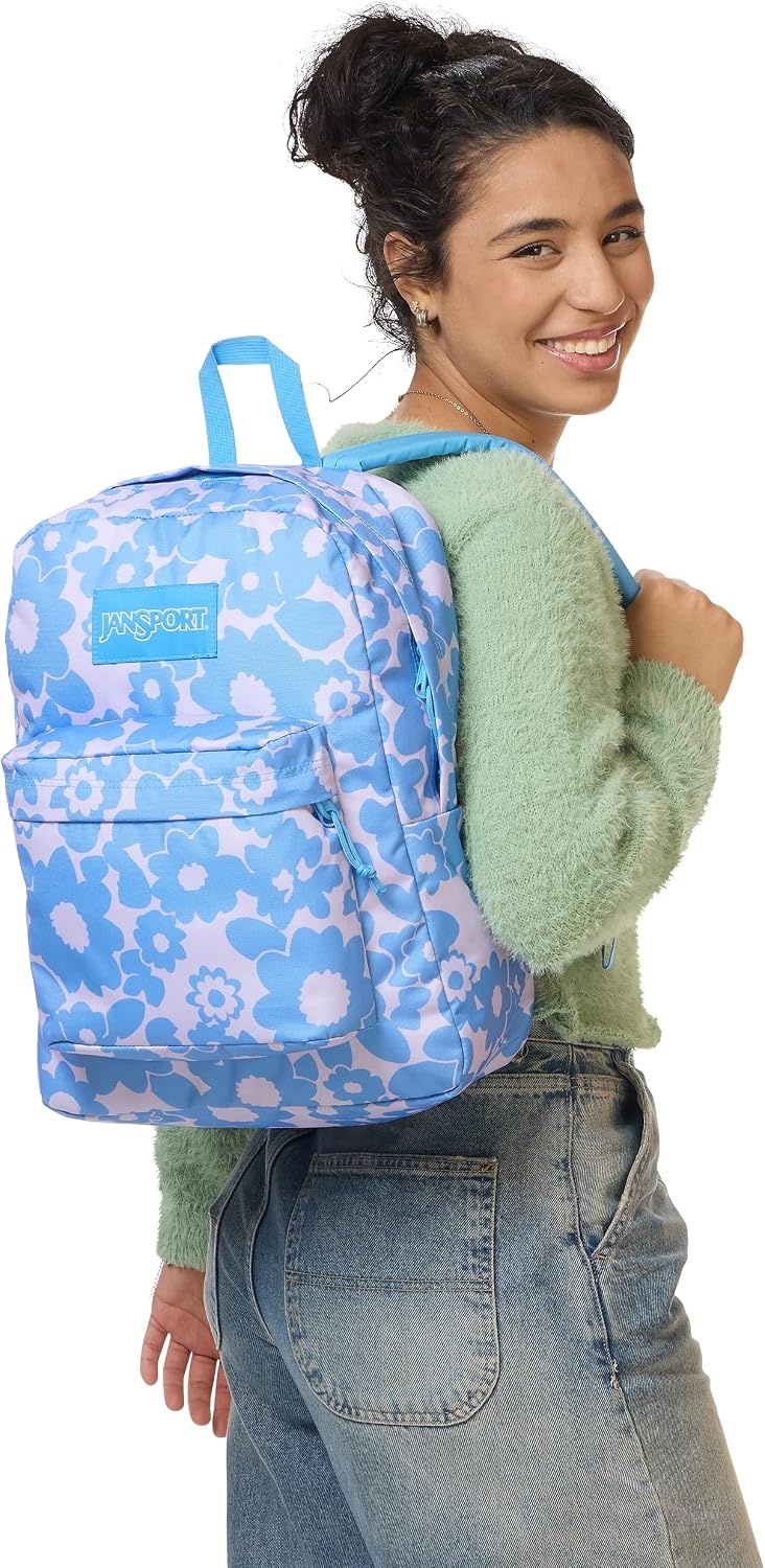 image:imageJanSport SuperBreak Plus Backpack with Padded 15inch Laptop Sleeve and Integrated Bottle Pocket Spacious and Durable Daypack for Work and Travel Sunny Sketches BlueBlossom Bae Blue