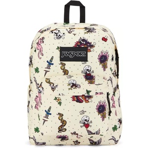 JanSport SuperBreak Plus Backpack with Padded 15-inch Laptop Sleeve and Integrated Bottle Pocket – Spacious and Durable Daypack for Work and Travel – Sunny Sketches Blue(Traditional Tats)
