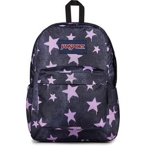 JanSport SuperBreak Plus Backpack with Padded 15-inch Laptop Sleeve and Integrated Bottle Pocket – Spacious and Durable Daypack for Work and Travel – Sunny Sketches Blue(Sprayed Stars Pastel Lilac)
