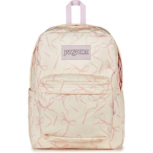 JanSport SuperBreak Plus Backpack with Padded 15-inch Laptop Sleeve and Integrated Bottle Pocket – Spacious and Durable Daypack for Work and Travel – Sunny Sketches Blue(Rows of Bows Natural/Pink Ice)