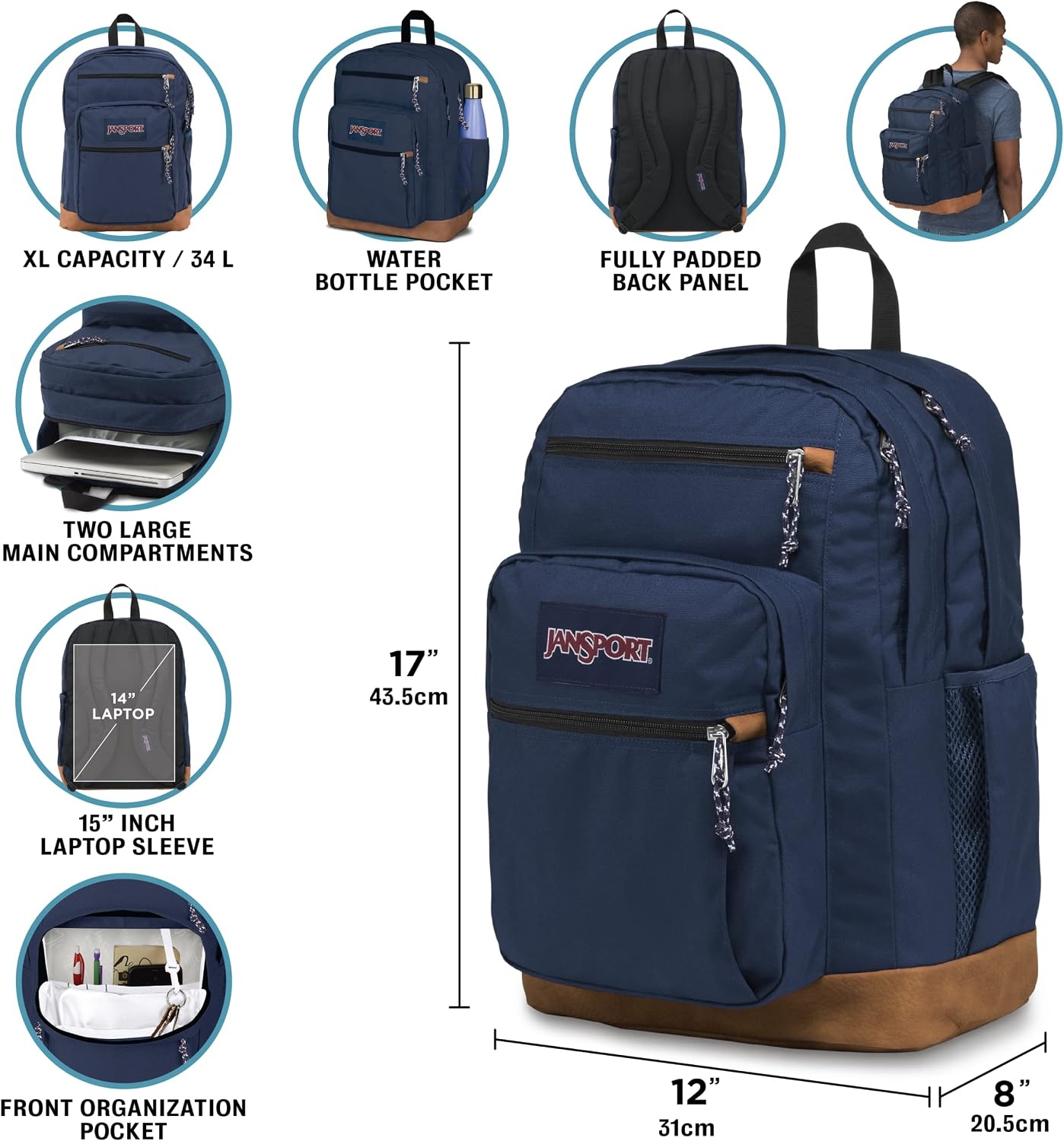 image:imageJanSport Cool Backpack with 15inch Laptop Sleeve Large Computer Bag Rucksack with 2 Compartments Ergonomic Straps Russet RedBewitched Blooms
