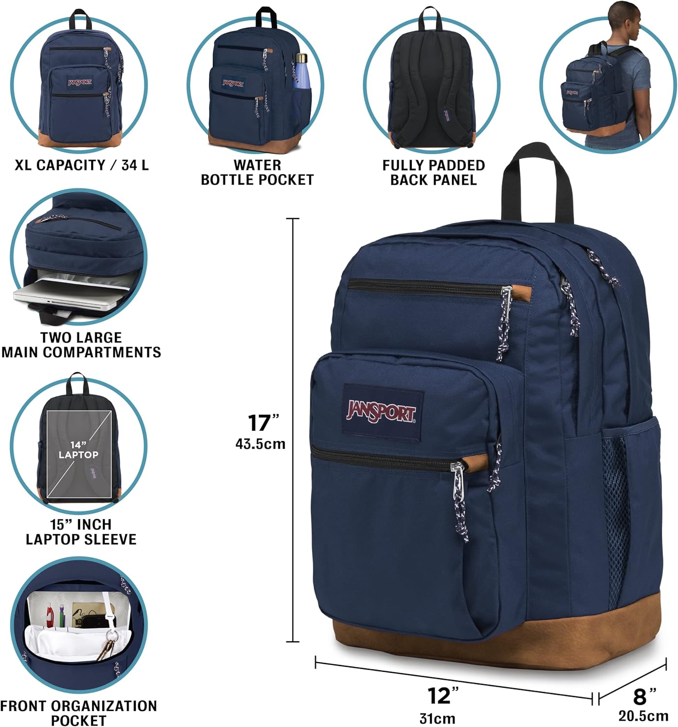 image:imageJanSport Cool Backpack with 15inch Laptop Sleeve Large Computer Bag Rucksack with 2 Compartments Ergonomic Straps Russet RedRusset Red