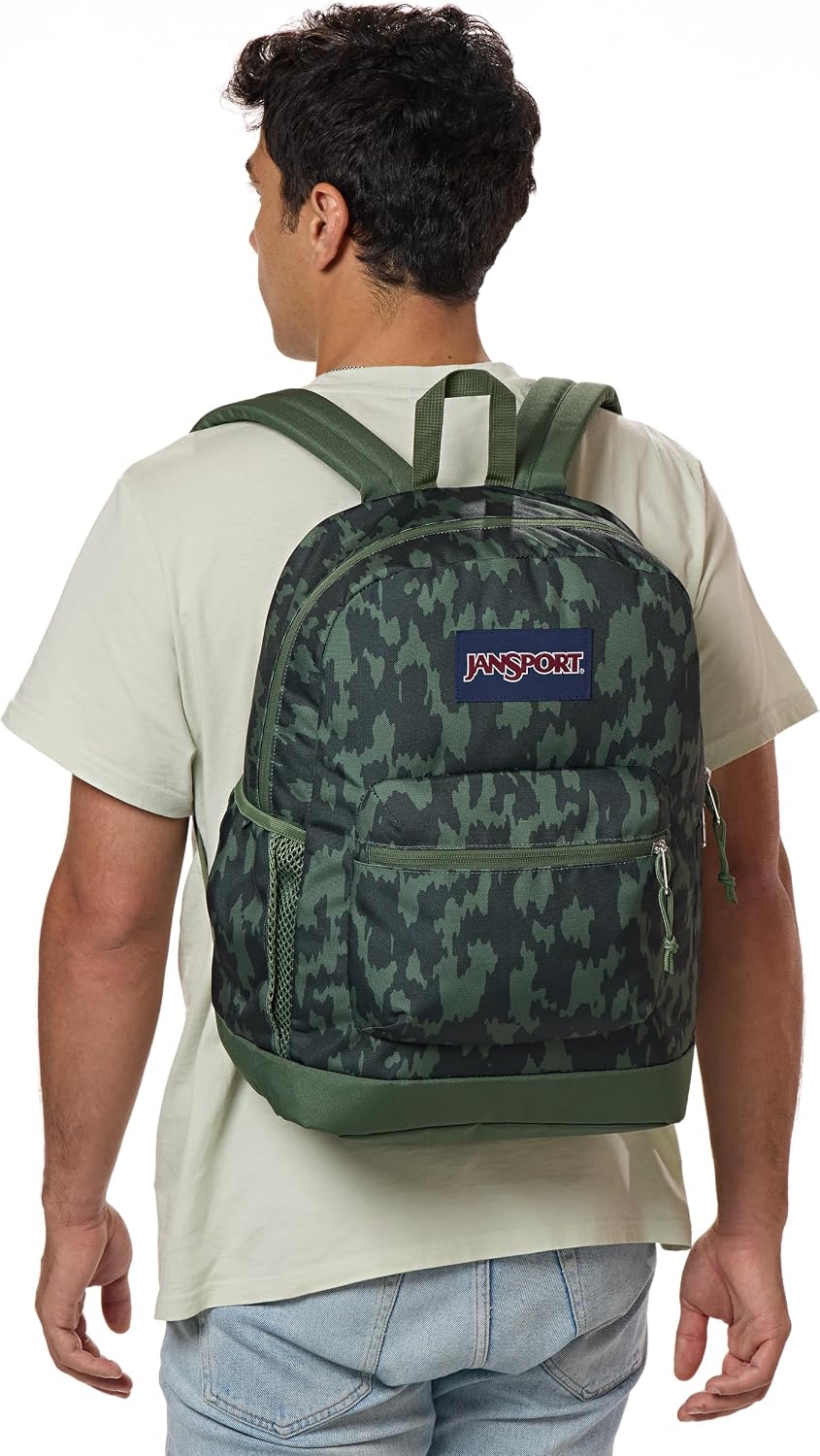 image:imageJanSport Cross Town Plus Backpack Large Main Compartment Side Water Bottle Pocket 15Inch Padded Laptop Sleeve Emerald PoolCamo Illusion