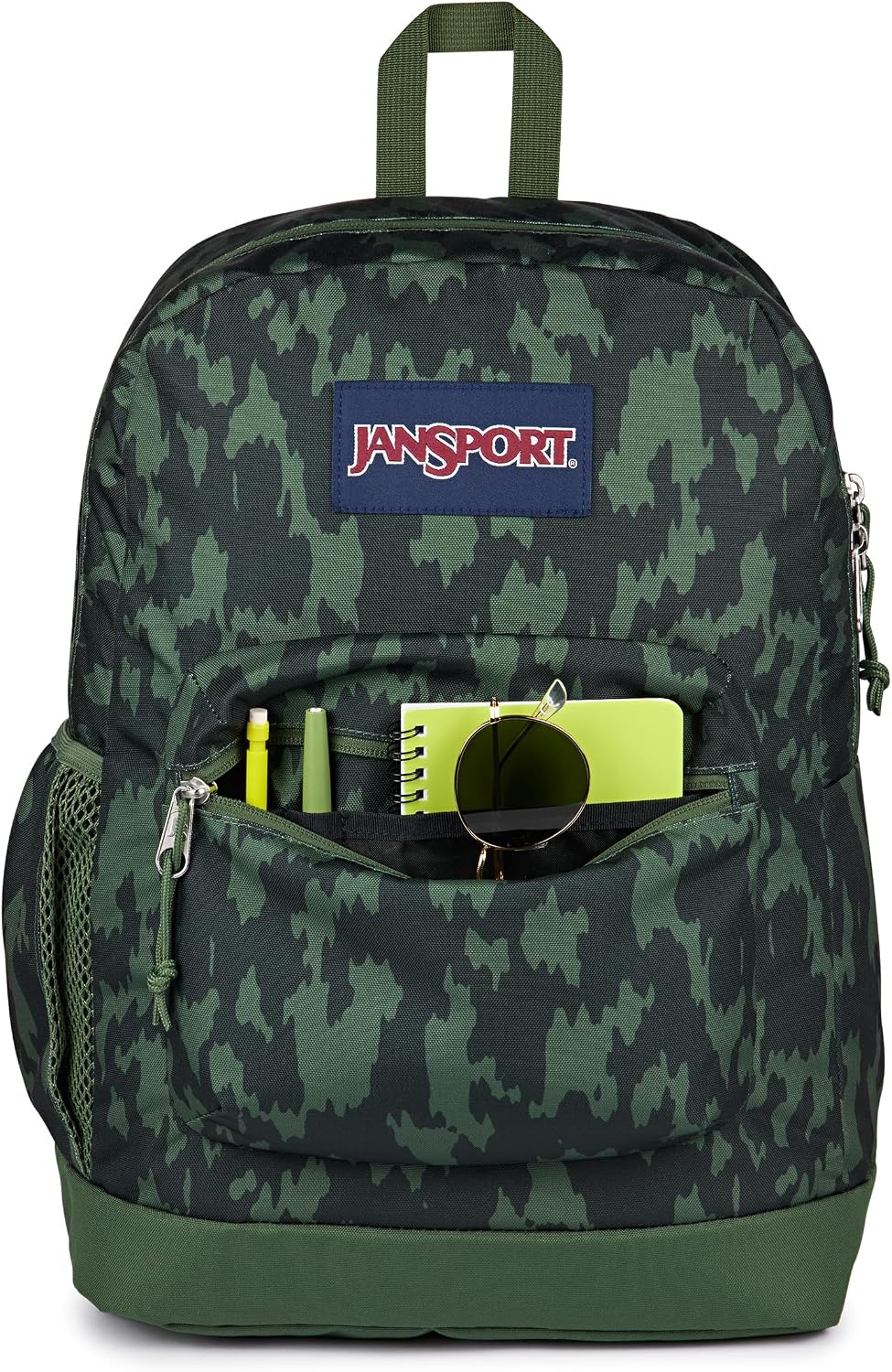 image:imageJanSport Cross Town Plus Backpack Large Main Compartment Side Water Bottle Pocket 15Inch Padded Laptop Sleeve Emerald PoolCamo Illusion