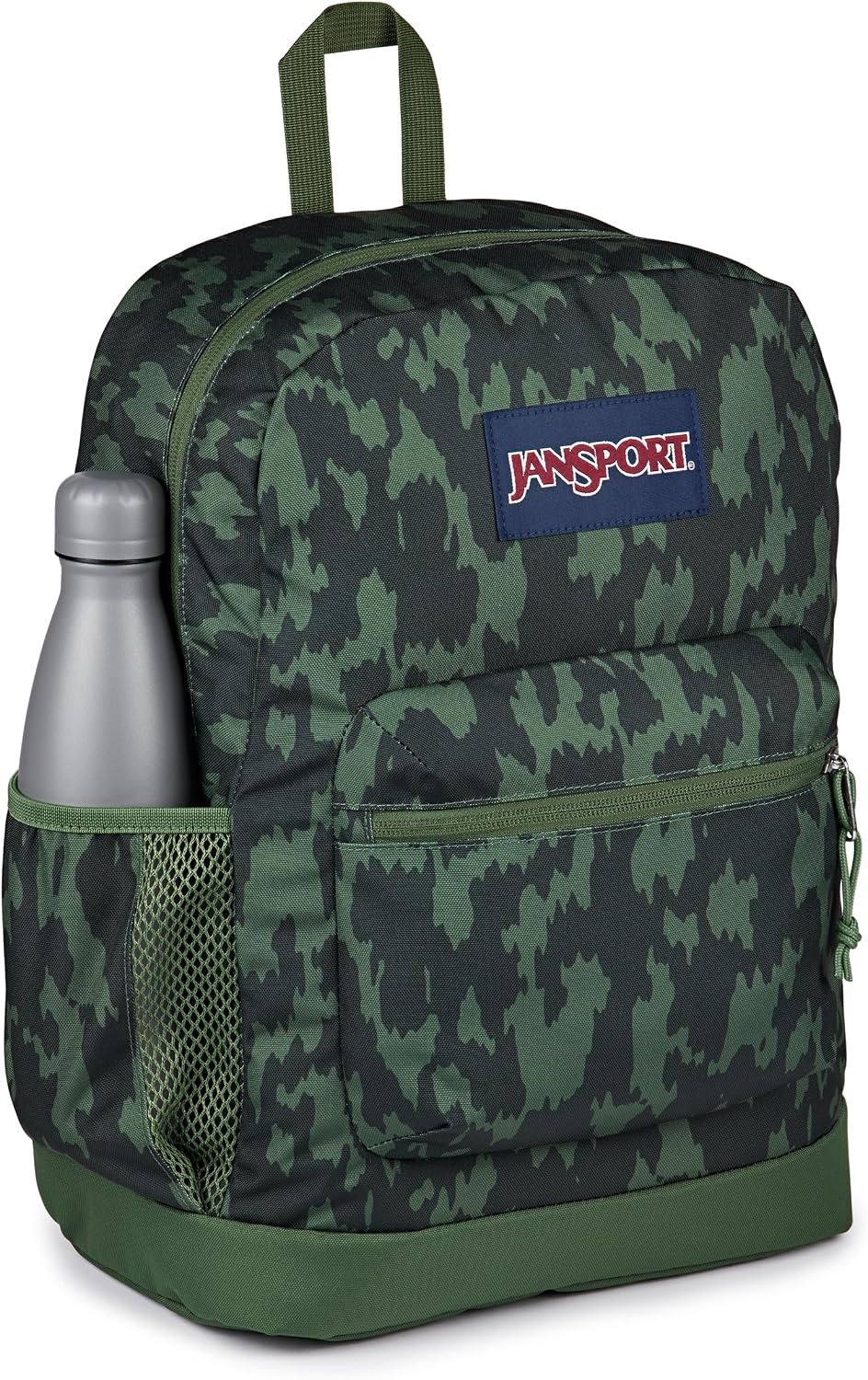 image:imageJanSport Cross Town Plus Backpack Large Main Compartment Side Water Bottle Pocket 15Inch Padded Laptop Sleeve Emerald PoolCamo Illusion