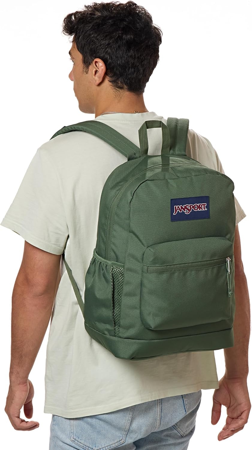 image:imageJanSport Cross Town Plus Backpack Large Main Compartment Side Water Bottle Pocket 15Inch Padded Laptop Sleeve Emerald PoolCargo Green