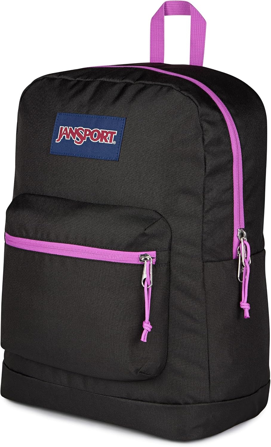 image:imageJanSport Cross Town Plus Backpack Large Main Compartment Side Water Bottle Pocket 15Inch Padded Laptop Sleeve Emerald PoolColor Blocked BlackDigital FuchsiaD