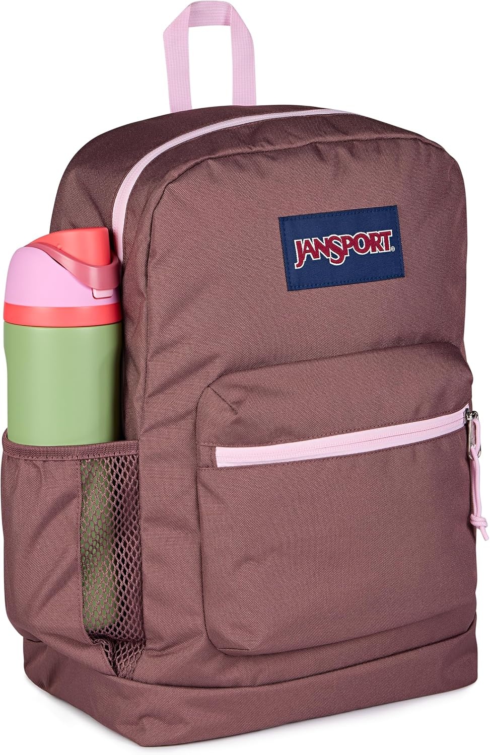 image:imageJanSport Cross Town Plus Backpack Large Main Compartment Side Water Bottle Pocket 15Inch Padded Laptop Sleeve Emerald PoolColor Blocked Mahogany HazePink Ice