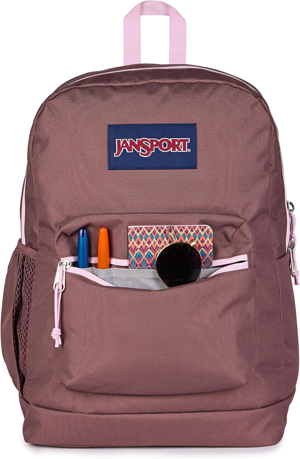 image:imageJanSport Cross Town Plus Backpack Large Main Compartment Side Water Bottle Pocket 15Inch Padded Laptop Sleeve Emerald PoolColor Blocked Mahogany HazePink Ice