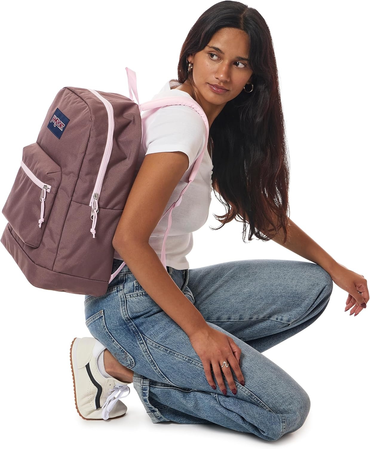 image:imageJanSport Cross Town Plus Backpack Large Main Compartment Side Water Bottle Pocket 15Inch Padded Laptop Sleeve Emerald PoolColor Blocked Mahogany HazePink Ice