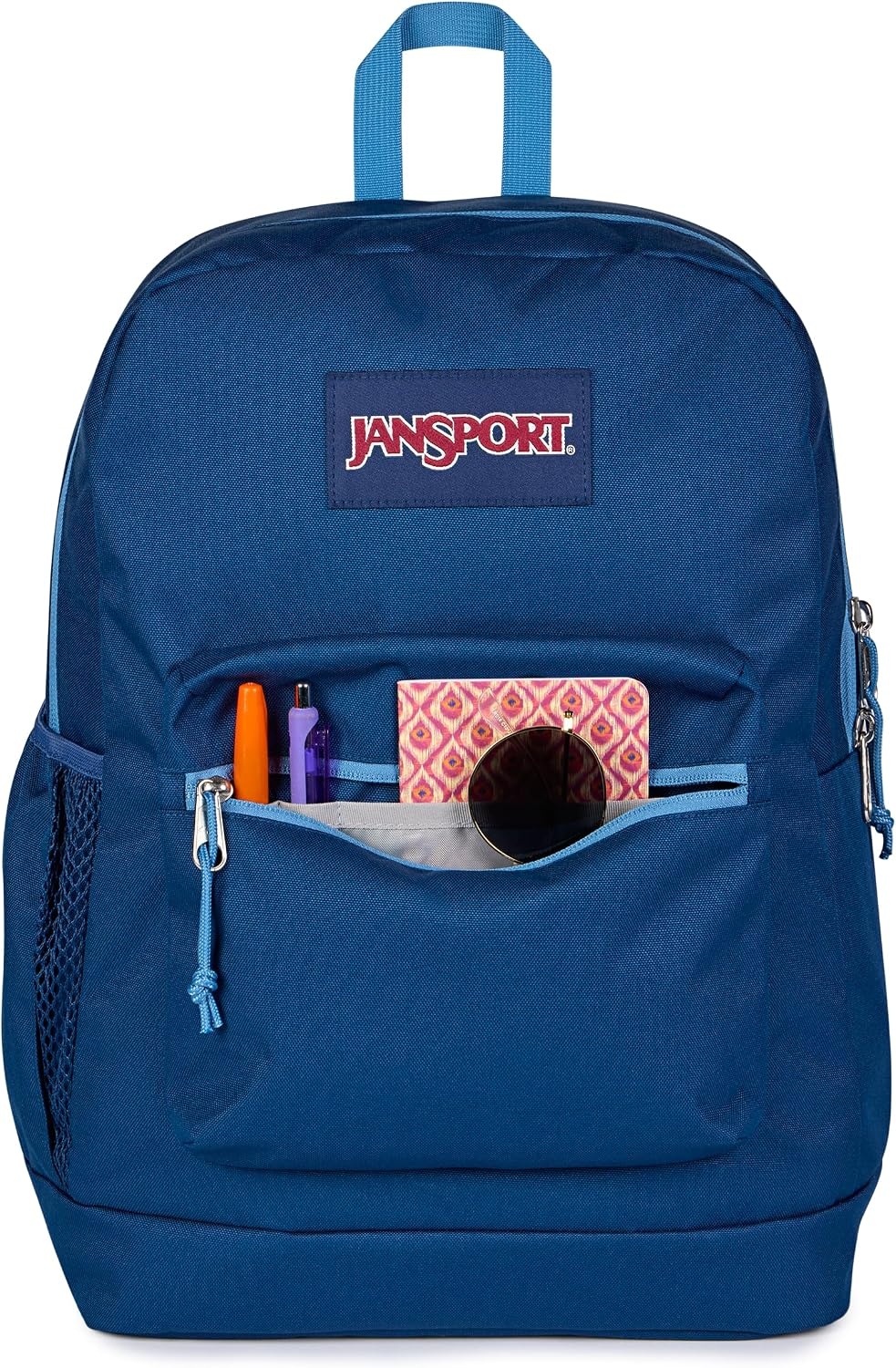 image:imageJanSport Cross Town Plus Backpack Large Main Compartment Side Water Bottle Pocket 15Inch Padded Laptop Sleeve Emerald PoolColor Blocked NavyElemental BlueEle