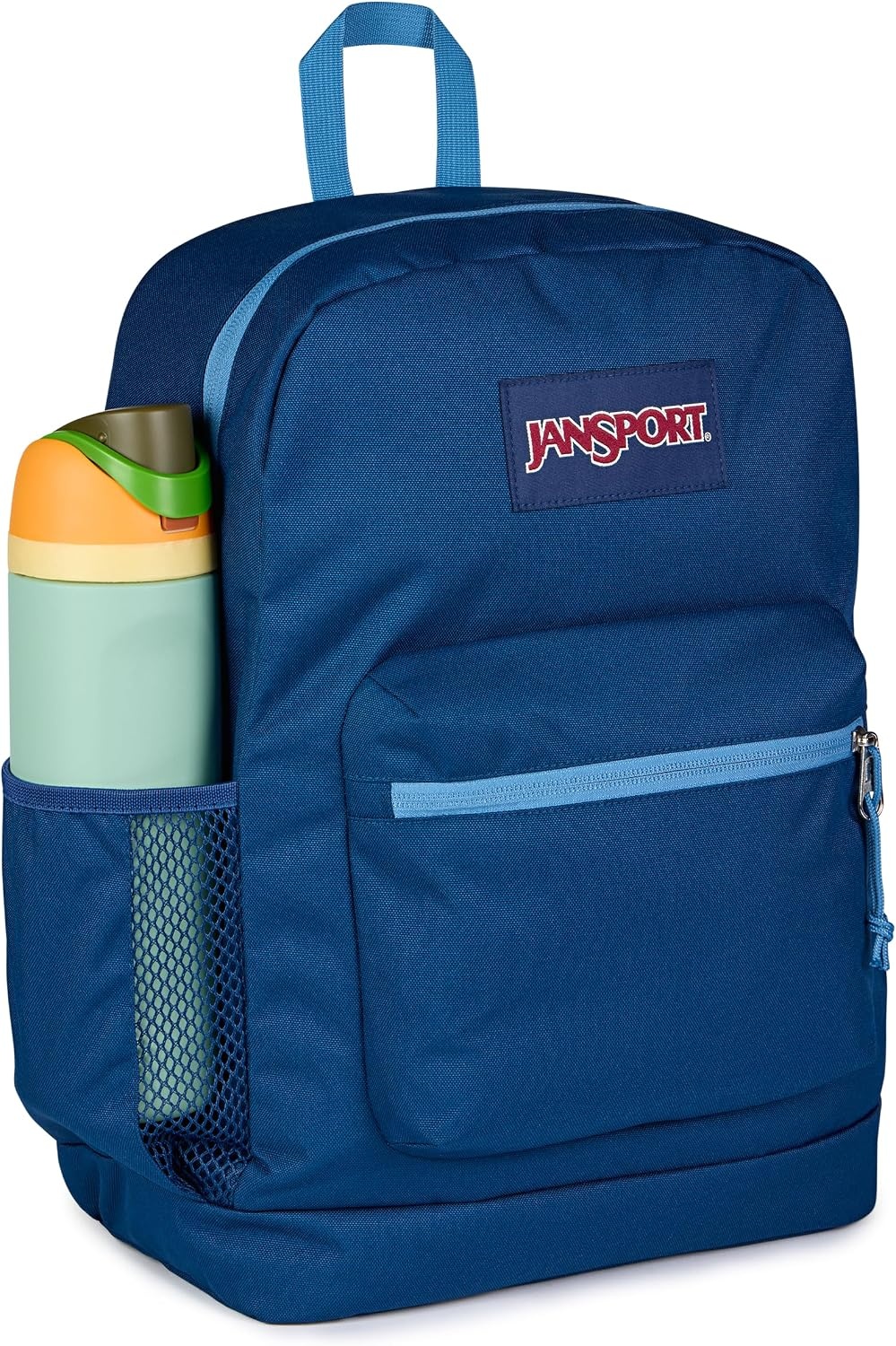 image:imageJanSport Cross Town Plus Backpack Large Main Compartment Side Water Bottle Pocket 15Inch Padded Laptop Sleeve Emerald PoolColor Blocked NavyElemental BlueEle