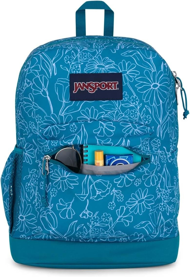 image:imageJanSport Cross Town Plus Backpack Large Main Compartment Side Water Bottle Pocket 15Inch Padded Laptop Sleeve Emerald PoolDelightful Daisies Green