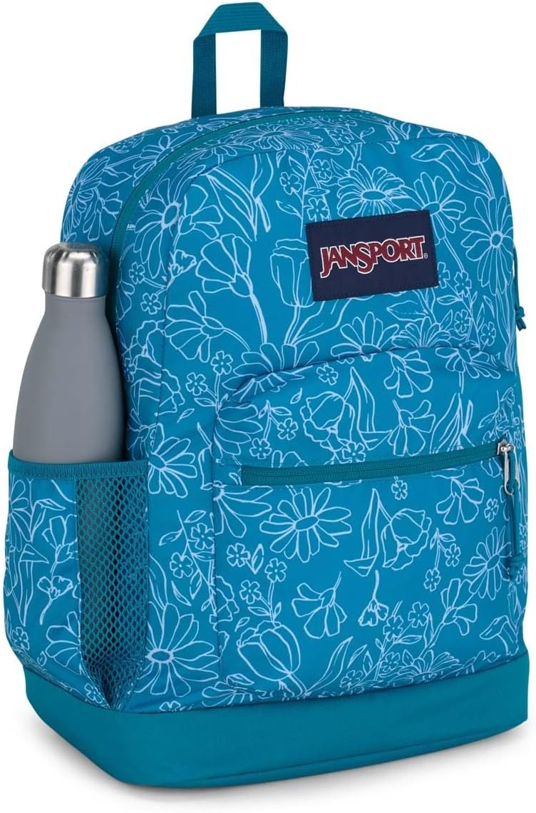image:imageJanSport Cross Town Plus Backpack Large Main Compartment Side Water Bottle Pocket 15Inch Padded Laptop Sleeve Emerald PoolDelightful Daisies Green
