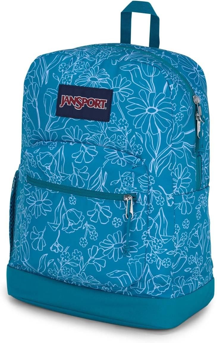 image:imageJanSport Cross Town Plus Backpack Large Main Compartment Side Water Bottle Pocket 15Inch Padded Laptop Sleeve Emerald PoolDelightful Daisies Green