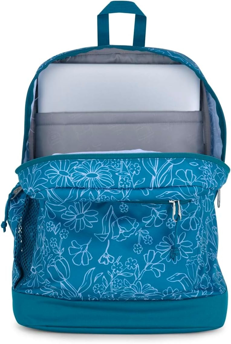 image:imageJanSport Cross Town Plus Backpack Large Main Compartment Side Water Bottle Pocket 15Inch Padded Laptop Sleeve Emerald PoolDelightful Daisies Green