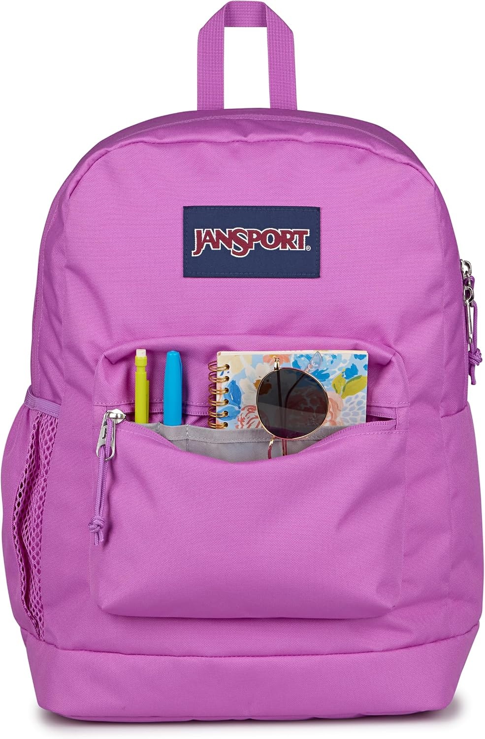 image:imageJanSport Cross Town Plus Backpack Large Main Compartment Side Water Bottle Pocket 15Inch Padded Laptop Sleeve Emerald PoolDigital Fuchsia