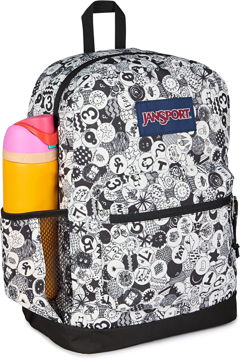 image:imageJanSport Cross Town Plus Backpack Large Main Compartment Side Water Bottle Pocket 15Inch Padded Laptop Sleeve Emerald PoolDoodle Dots BlackWhiteGrey