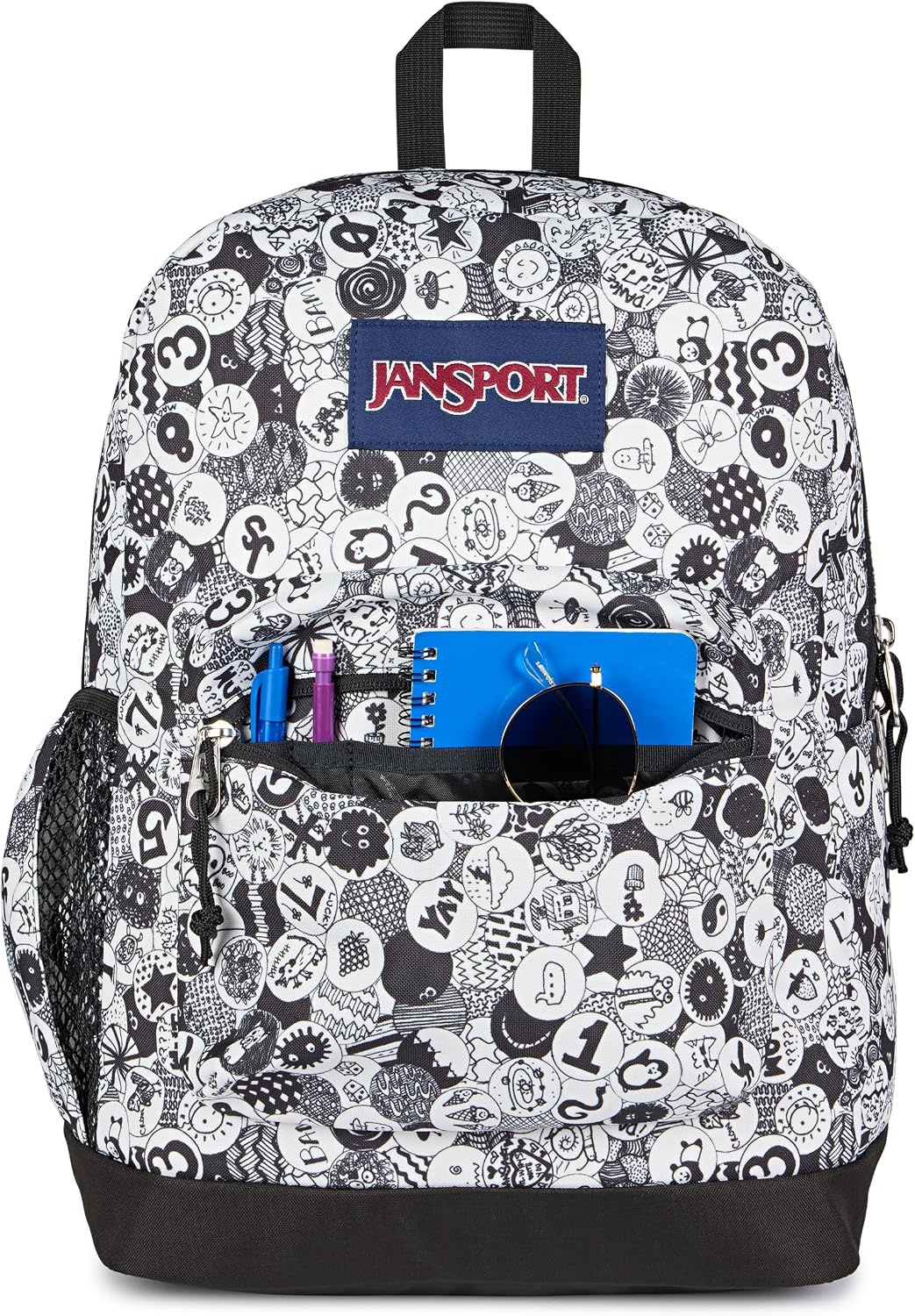 image:imageJanSport Cross Town Plus Backpack Large Main Compartment Side Water Bottle Pocket 15Inch Padded Laptop Sleeve Emerald PoolDoodle Dots BlackWhiteGrey