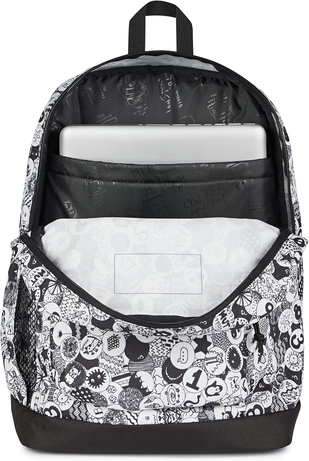 image:imageJanSport Cross Town Plus Backpack Large Main Compartment Side Water Bottle Pocket 15Inch Padded Laptop Sleeve Emerald PoolDoodle Dots BlackWhiteGrey
