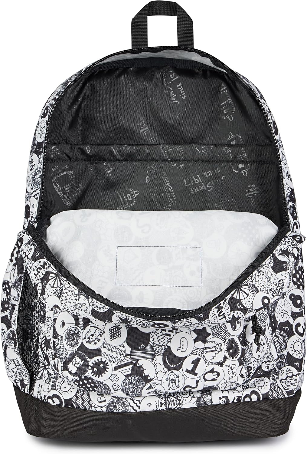 image:imageJanSport Cross Town Plus Backpack Large Main Compartment Side Water Bottle Pocket 15Inch Padded Laptop Sleeve Emerald PoolDoodle Dots BlackWhiteGrey