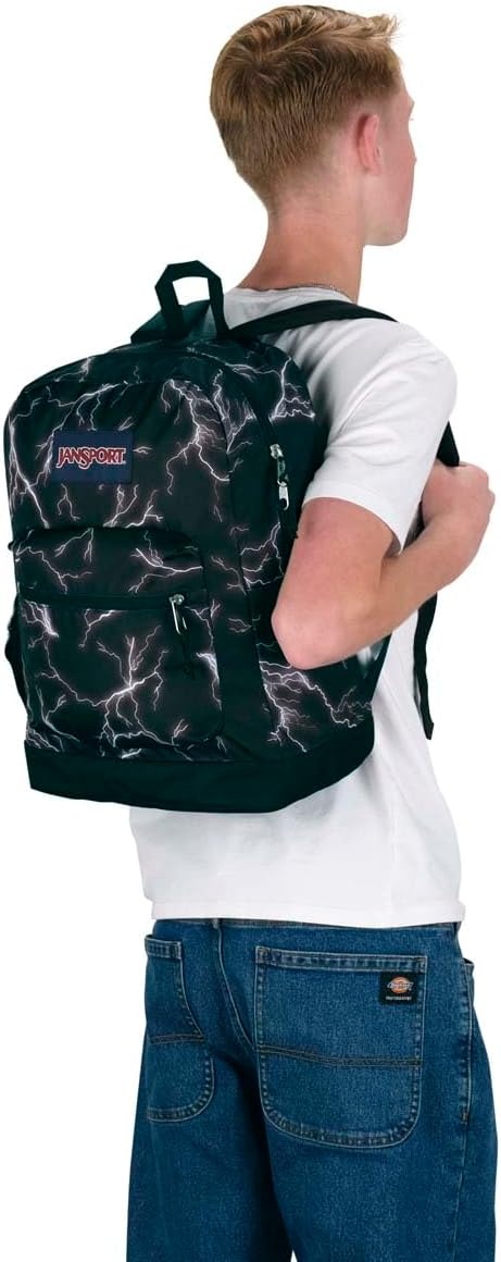 image:imageJanSport Cross Town Plus Backpack Large Main Compartment Side Water Bottle Pocket 15Inch Padded Laptop Sleeve Emerald PoolElectric Bolts