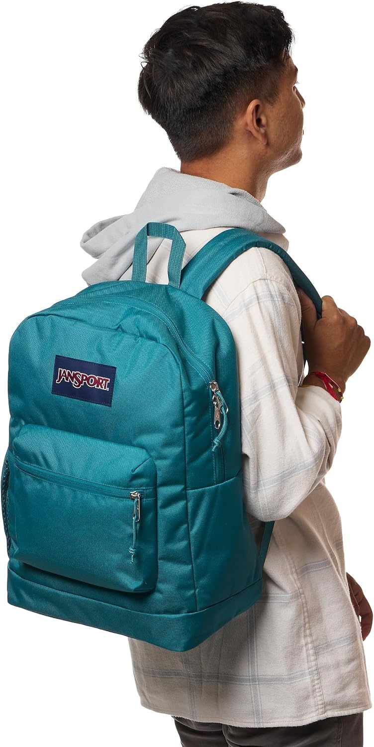 image:imageJanSport Cross Town Plus Backpack Large Main Compartment Side Water Bottle Pocket 15Inch Padded Laptop Sleeve Emerald PoolEmerald Pool