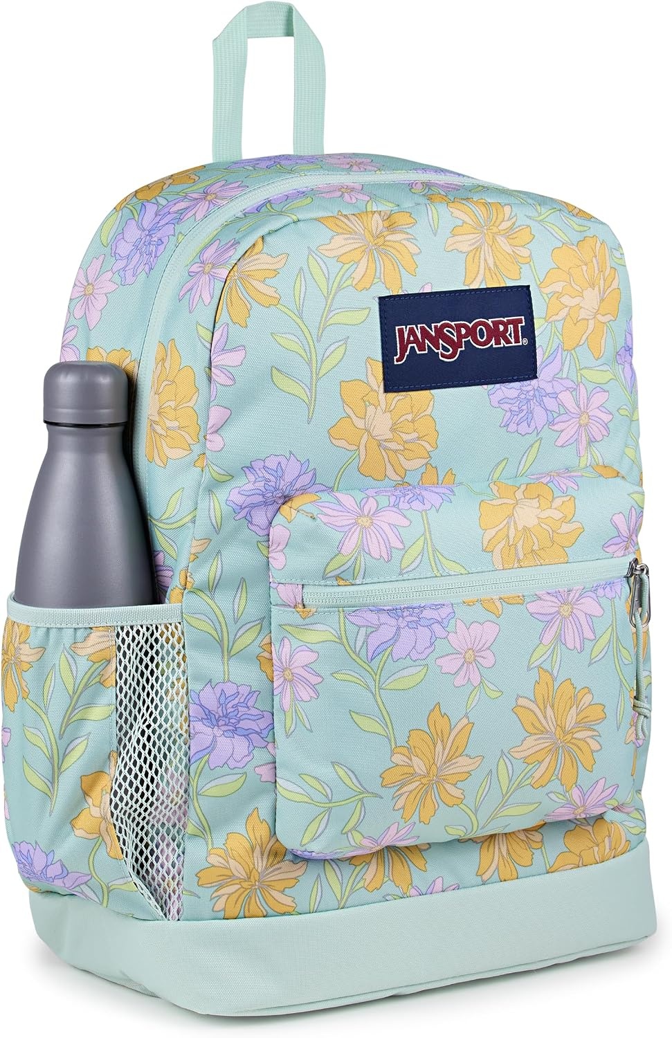image:imageJanSport Cross Town Plus Backpack Large Main Compartment Side Water Bottle Pocket 15Inch Padded Laptop Sleeve Emerald PoolFaded Floral Fresh Mint