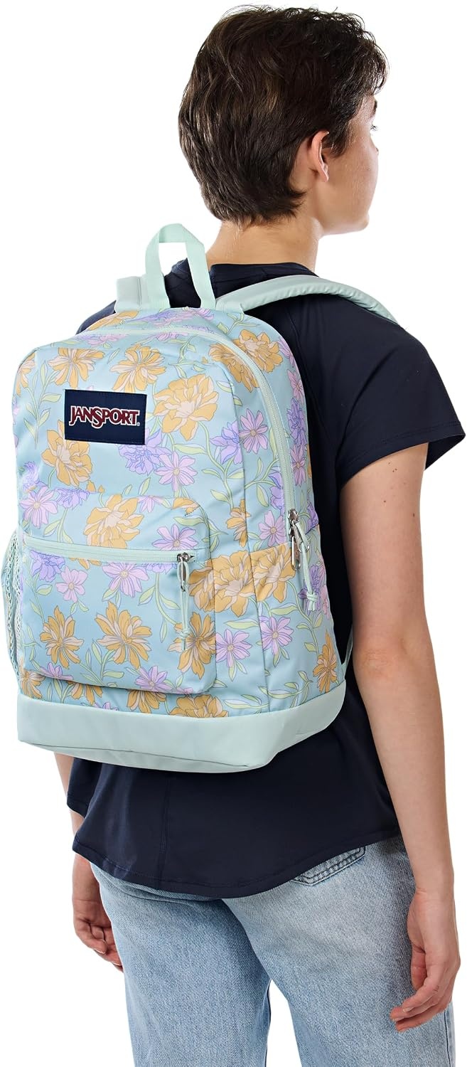 image:imageJanSport Cross Town Plus Backpack Large Main Compartment Side Water Bottle Pocket 15Inch Padded Laptop Sleeve Emerald PoolFaded Floral Fresh Mint