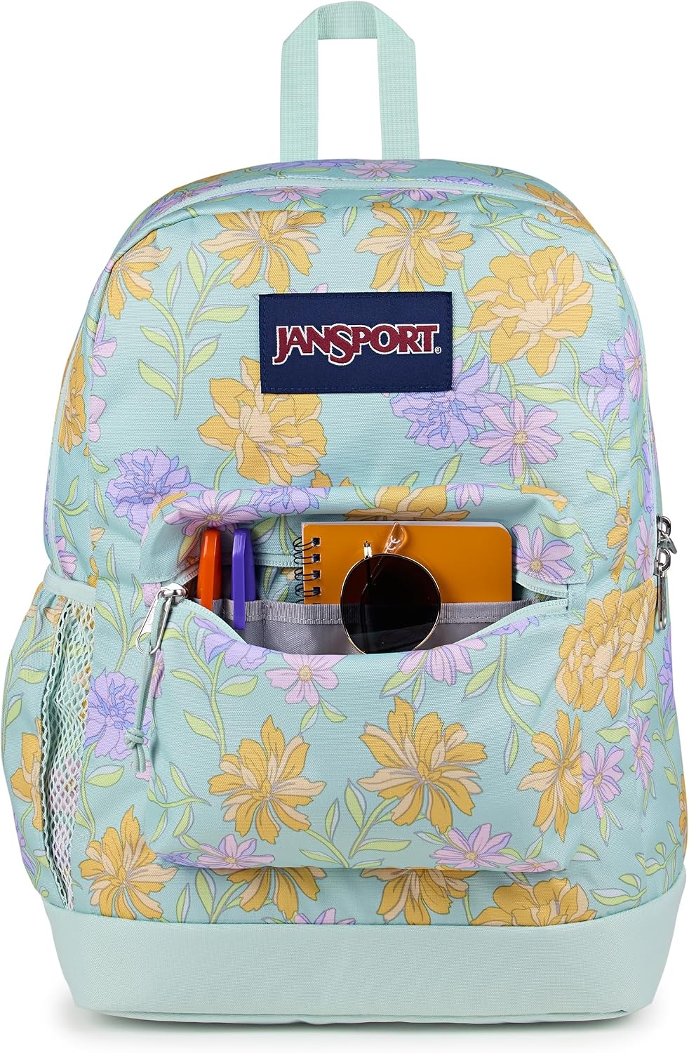image:imageJanSport Cross Town Plus Backpack Large Main Compartment Side Water Bottle Pocket 15Inch Padded Laptop Sleeve Emerald PoolFaded Floral Fresh Mint