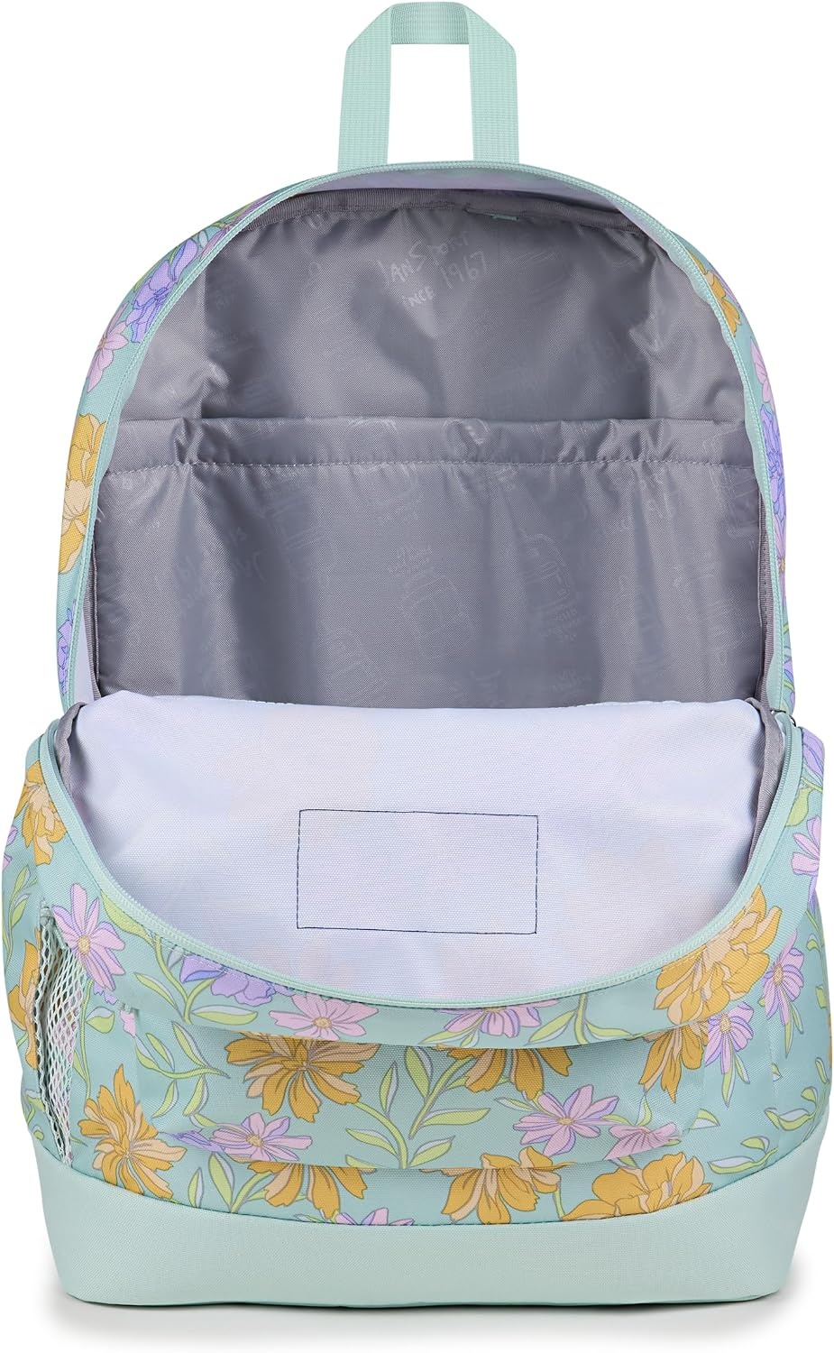 image:imageJanSport Cross Town Plus Backpack Large Main Compartment Side Water Bottle Pocket 15Inch Padded Laptop Sleeve Emerald PoolFaded Floral Fresh Mint
