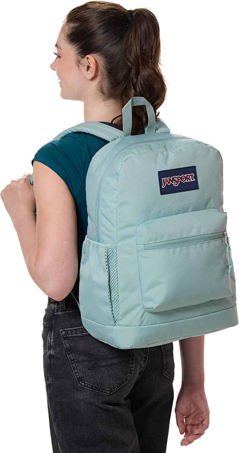 image:imageJanSport Cross Town Plus Backpack Large Main Compartment Side Water Bottle Pocket 15Inch Padded Laptop Sleeve Emerald PoolFaded Sage