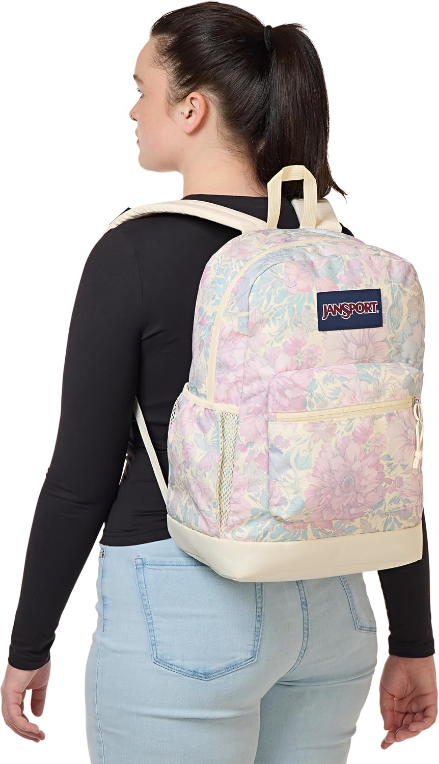 image:imageJanSport Cross Town Plus Backpack Large Main Compartment Side Water Bottle Pocket 15Inch Padded Laptop Sleeve Emerald PoolFaded Tapestry