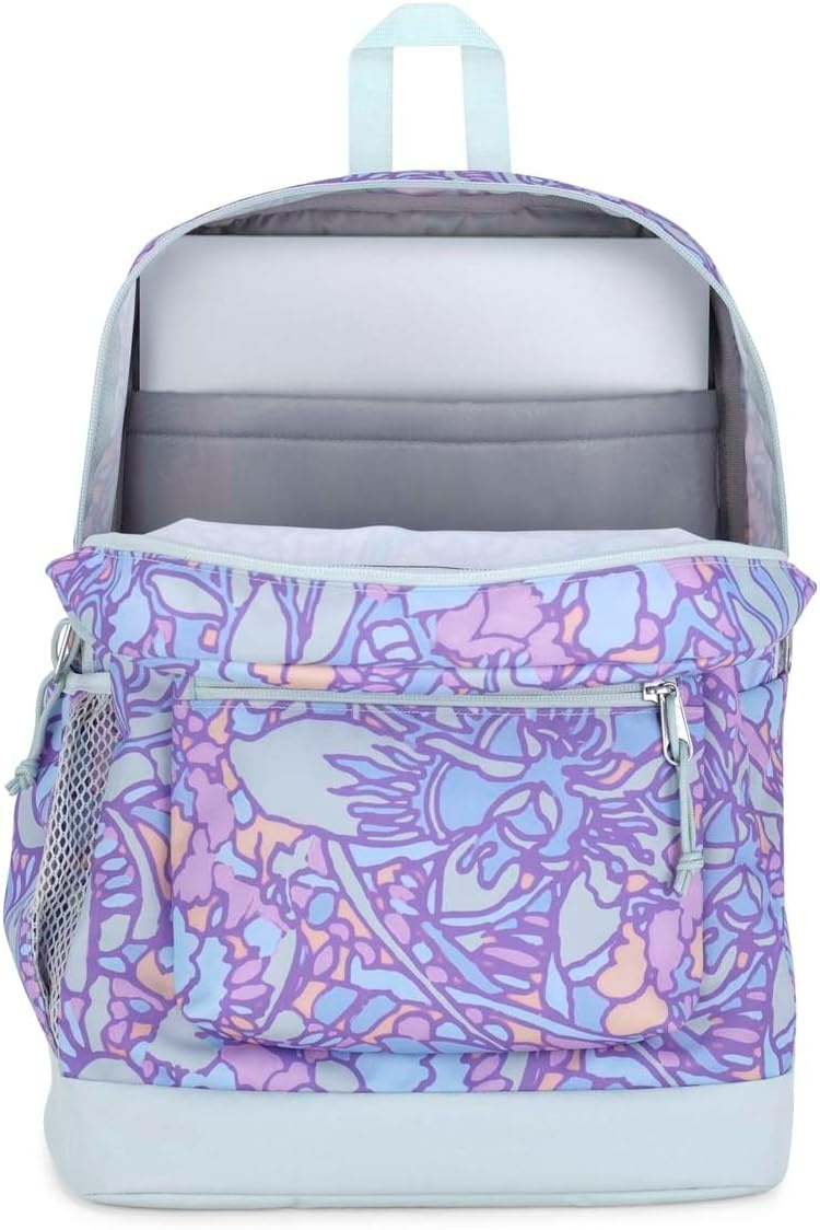 image:imageJanSport Cross Town Plus Backpack Large Main Compartment Side Water Bottle Pocket 15Inch Padded Laptop Sleeve Emerald PoolFluid Floral Pastel Lilac