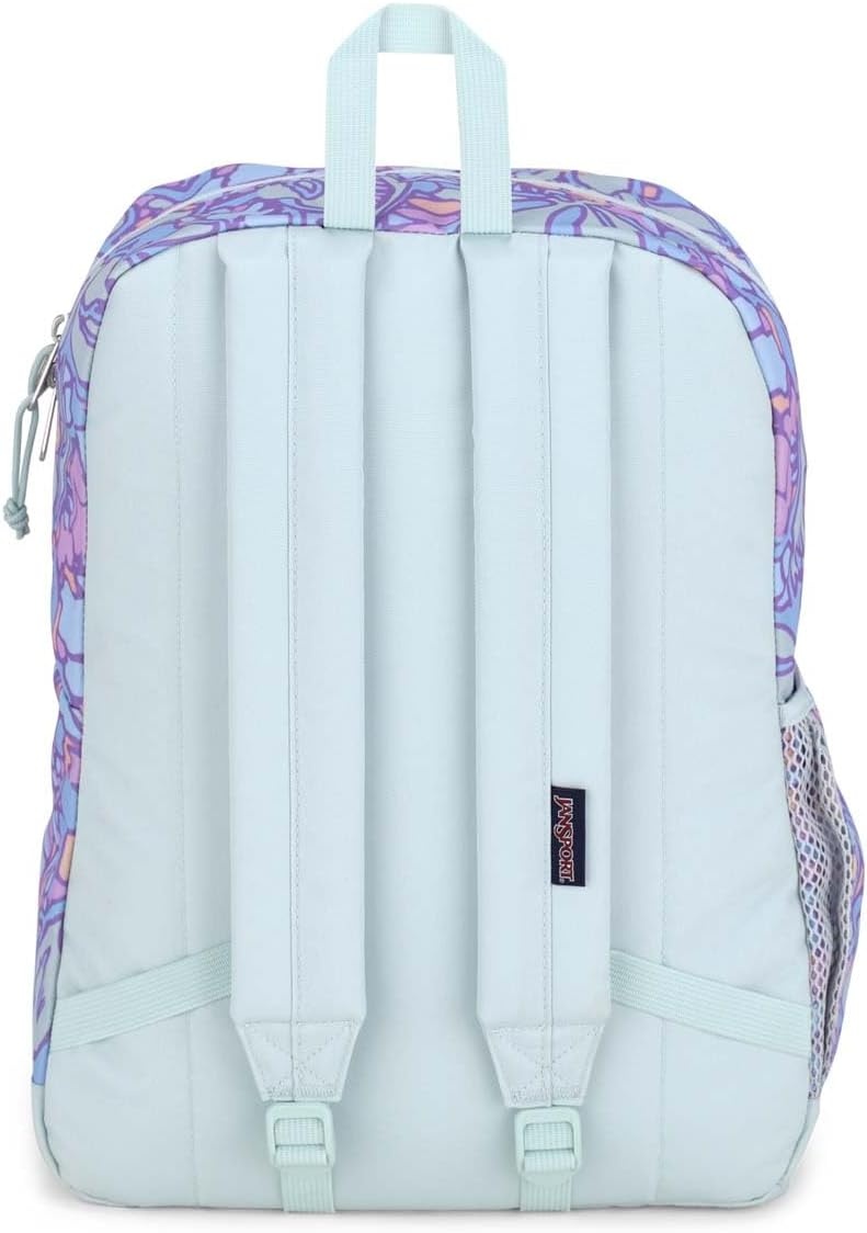 image:imageJanSport Cross Town Plus Backpack Large Main Compartment Side Water Bottle Pocket 15Inch Padded Laptop Sleeve Emerald PoolFluid Floral Pastel Lilac