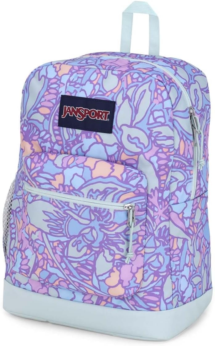 image:imageJanSport Cross Town Plus Backpack Large Main Compartment Side Water Bottle Pocket 15Inch Padded Laptop Sleeve Emerald PoolFluid Floral Pastel Lilac