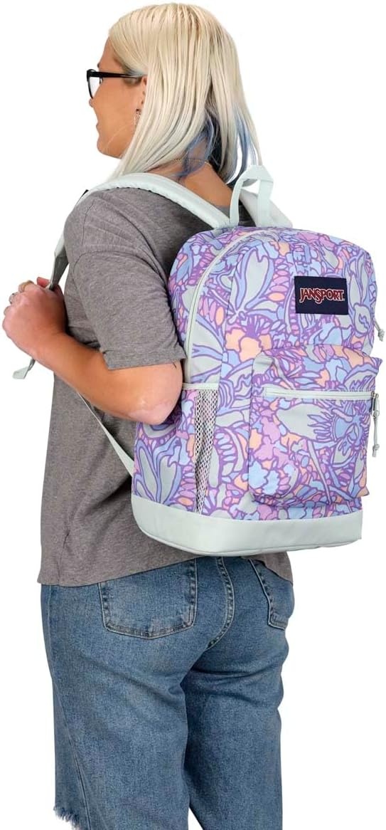 image:imageJanSport Cross Town Plus Backpack Large Main Compartment Side Water Bottle Pocket 15Inch Padded Laptop Sleeve Emerald PoolFluid Floral Pastel Lilac