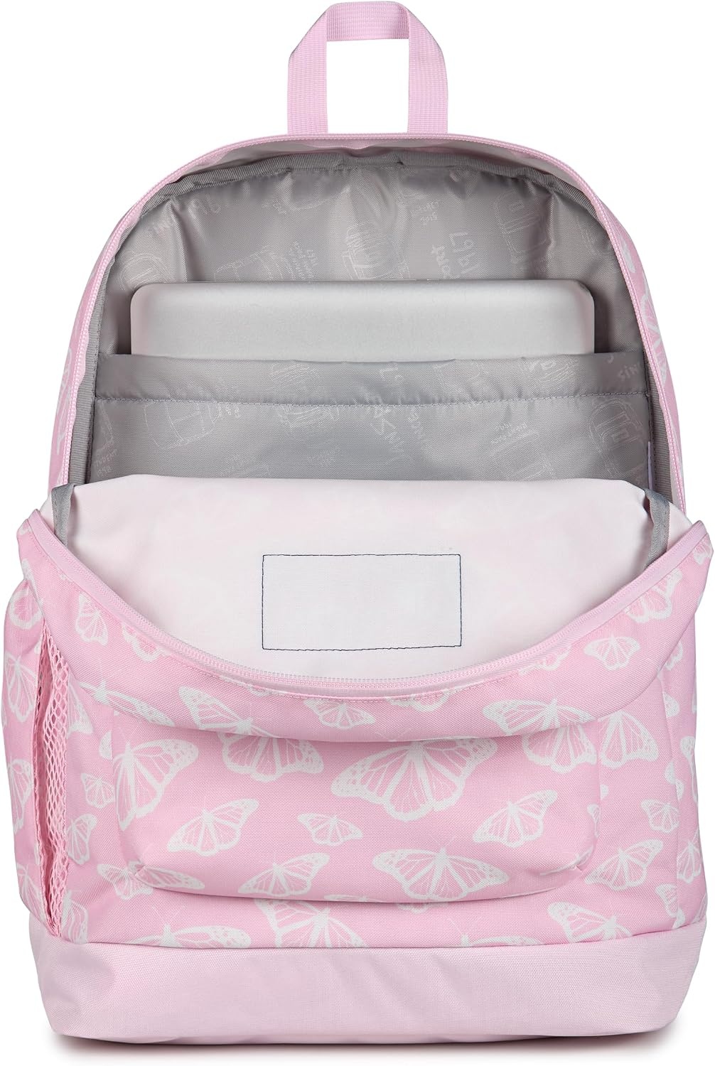 image:imageJanSport Cross Town Plus Backpack Large Main Compartment Side Water Bottle Pocket 15Inch Padded Laptop Sleeve Emerald PoolFlutter By Pink IceWhitePink Ice