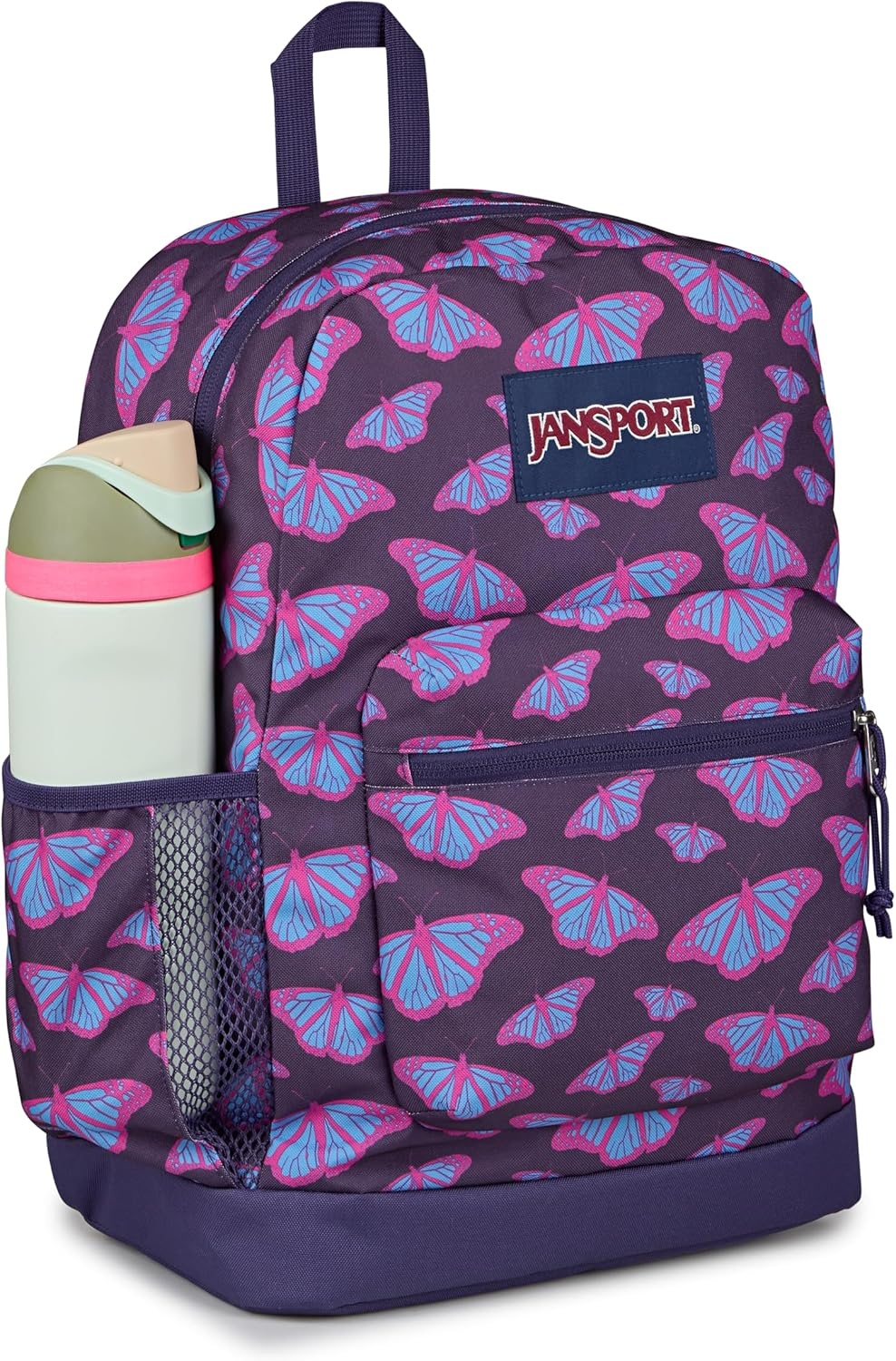 image:imageJanSport Cross Town Plus Backpack Large Main Compartment Side Water Bottle Pocket 15Inch Padded Laptop Sleeve Emerald PoolFlutter By Purple