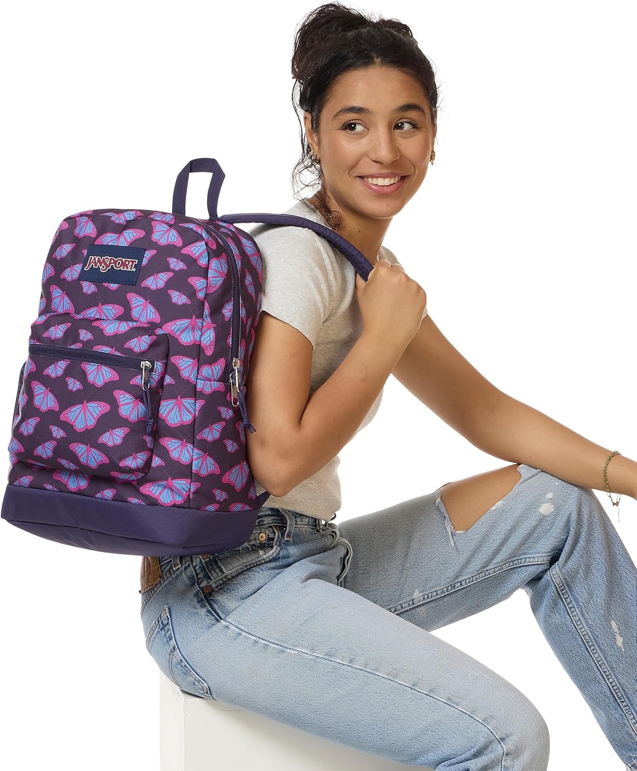 image:imageJanSport Cross Town Plus Backpack Large Main Compartment Side Water Bottle Pocket 15Inch Padded Laptop Sleeve Emerald PoolFlutter By Purple