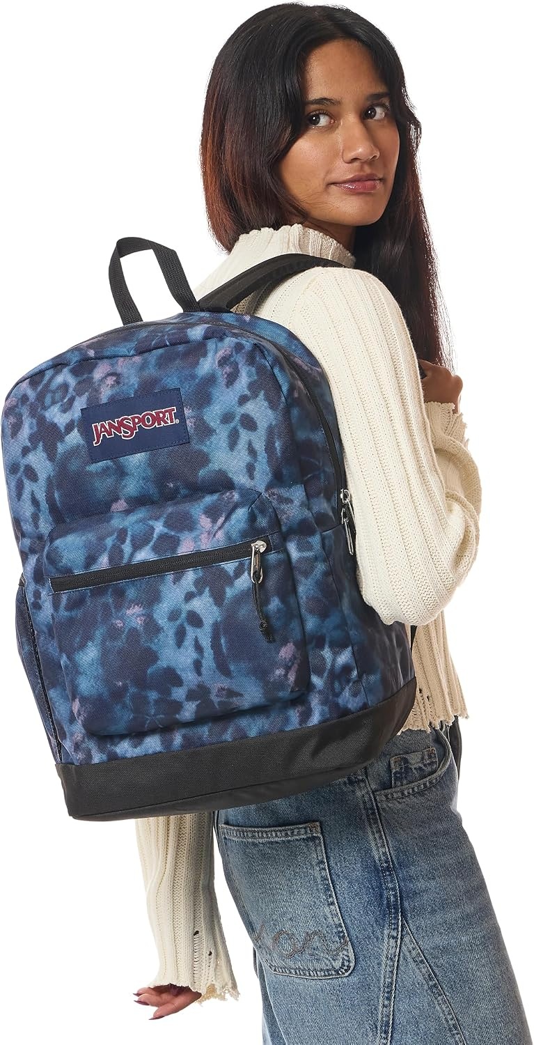 image:imageJanSport Cross Town Plus Backpack Large Main Compartment Side Water Bottle Pocket 15Inch Padded Laptop Sleeve Emerald PoolGhostly Florals NavyPurplePink