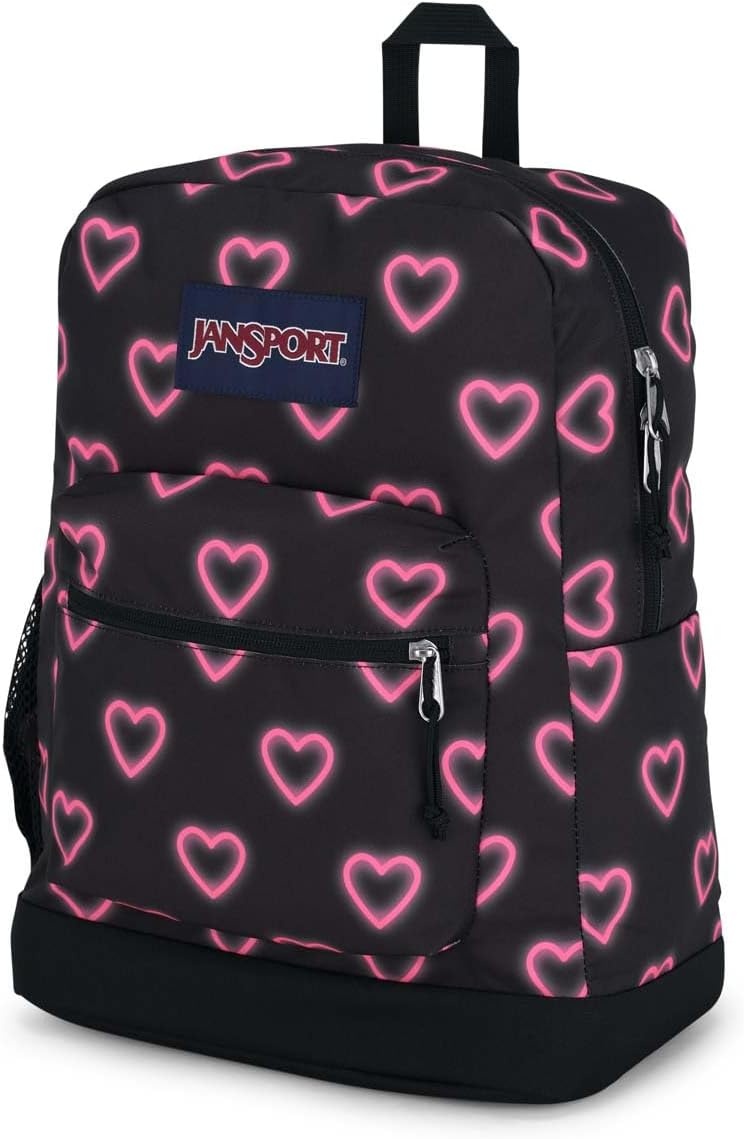 image:imageJanSport Cross Town Plus Backpack Large Main Compartment Side Water Bottle Pocket 15Inch Padded Laptop Sleeve Emerald PoolHappy Hearts Black