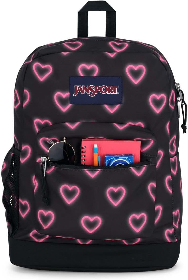 image:imageJanSport Cross Town Plus Backpack Large Main Compartment Side Water Bottle Pocket 15Inch Padded Laptop Sleeve Emerald PoolHappy Hearts Black